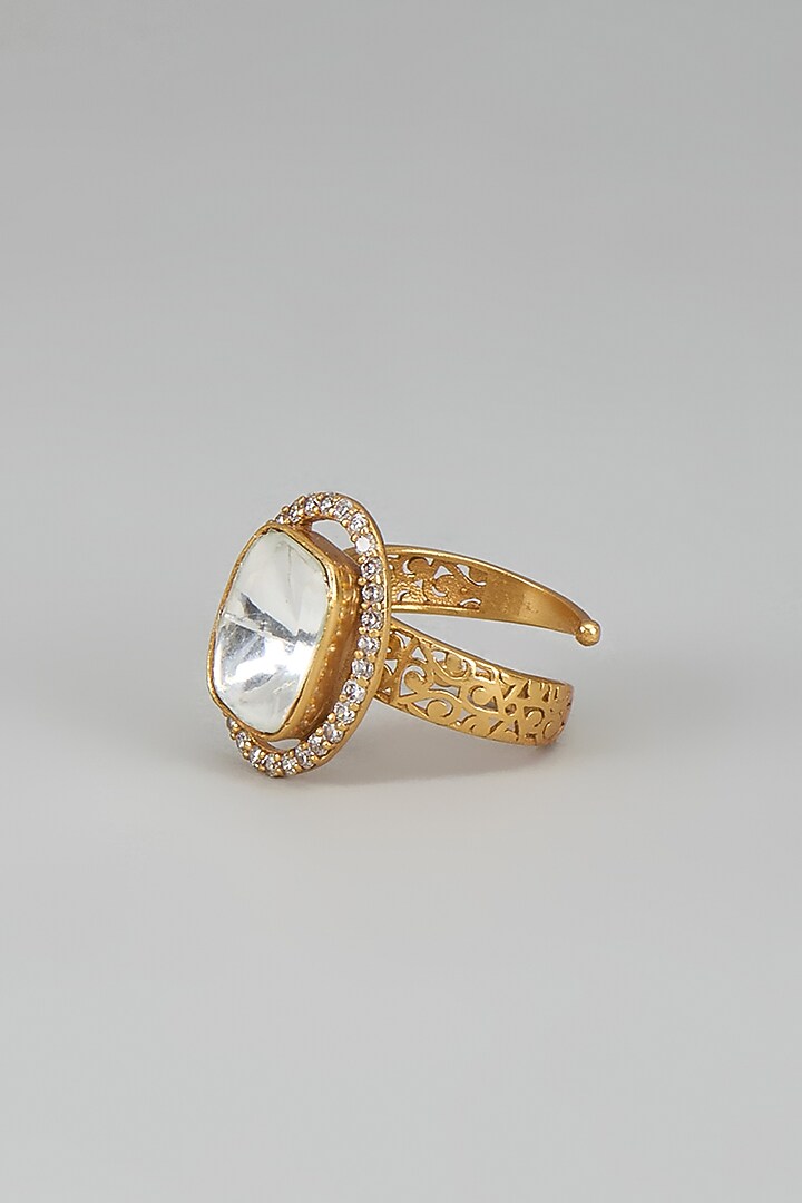 Gold Finish Kundan Polki Ring by VASTRAA Jewellery at Pernia's Pop Up Shop