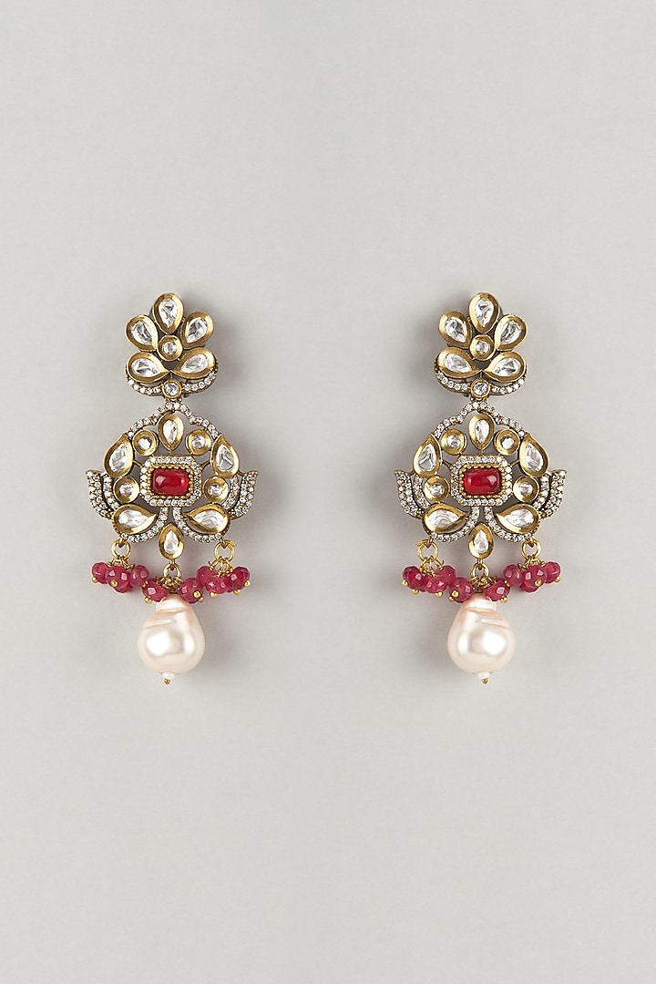 Gold Finish Mixed Metal Dangler Earrings by VASTRAA Jewellery at Pernia's Pop Up Shop