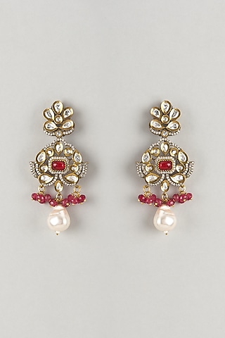 Gold Finish Mixed Metal Dangler Earrings by VASTRAA Jewellery