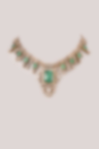 Gold Finish Green Kundan Polki Necklace by VASTRAA Jewellery at Pernia's Pop Up Shop