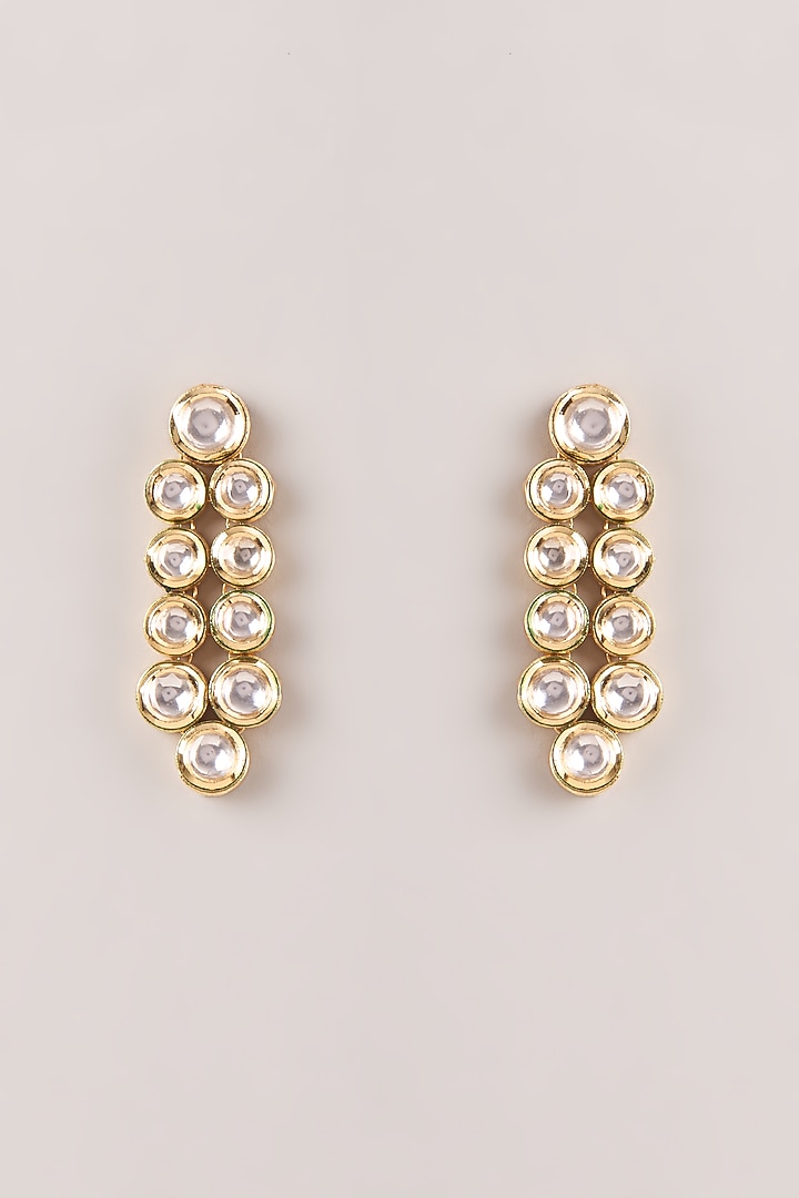 Gold Finish Kundan Polki Dangler Earrings by VASTRAA Jewellery at Pernia's Pop Up Shop