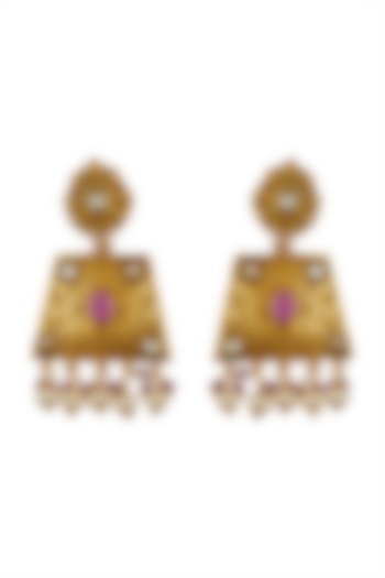 Gold Finish Temple Dangler Earrings by VASTRAA Jewellery