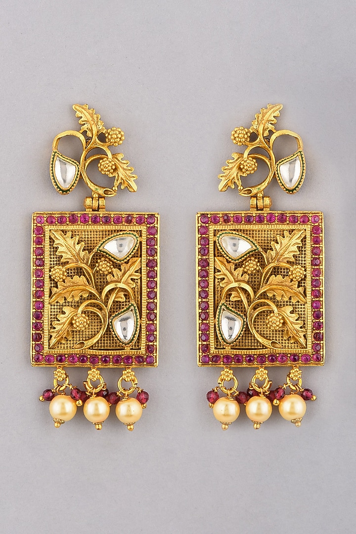 Gold Finish Antique Earrings by VASTRAA Jewellery at Pernia's Pop Up Shop