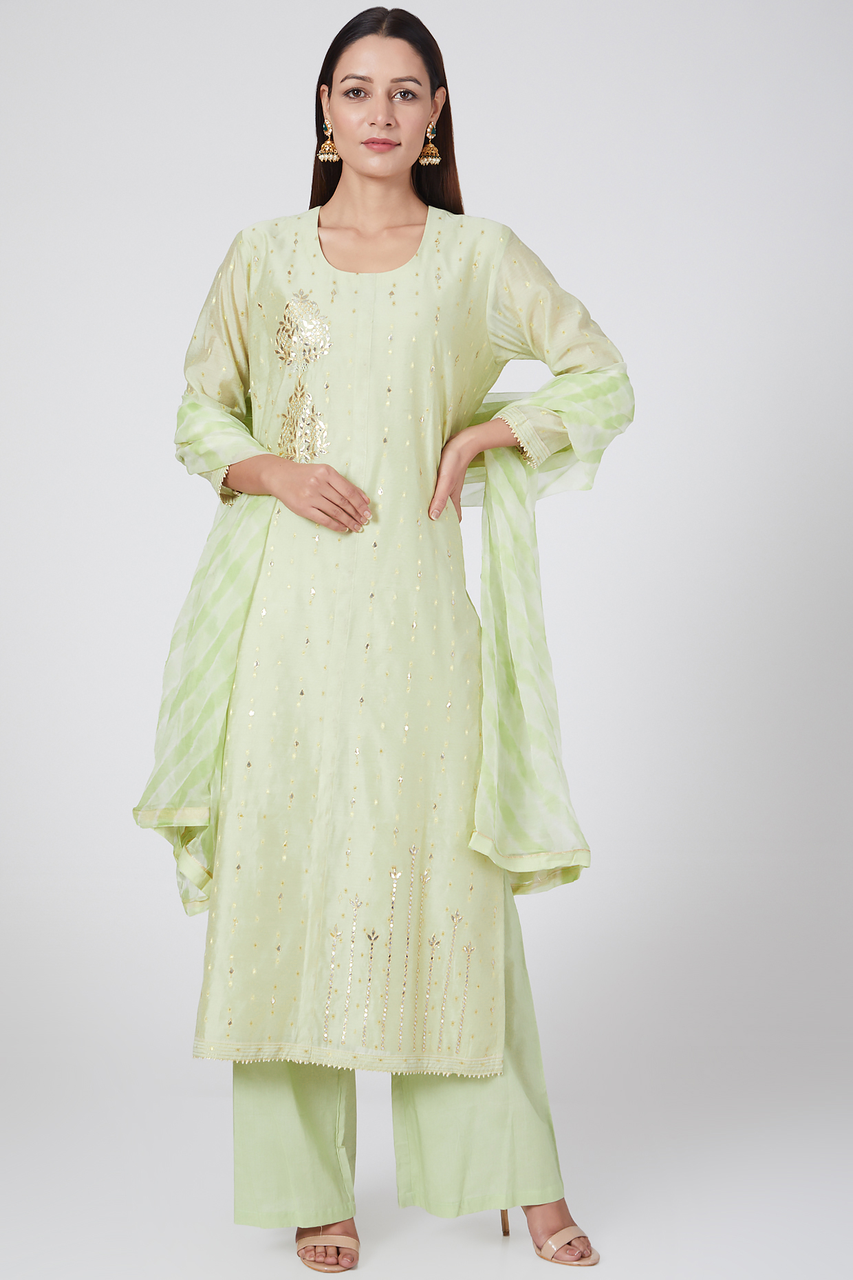 Mint Green Buta Embroidered Cotton Kurta Set by VASTRAA