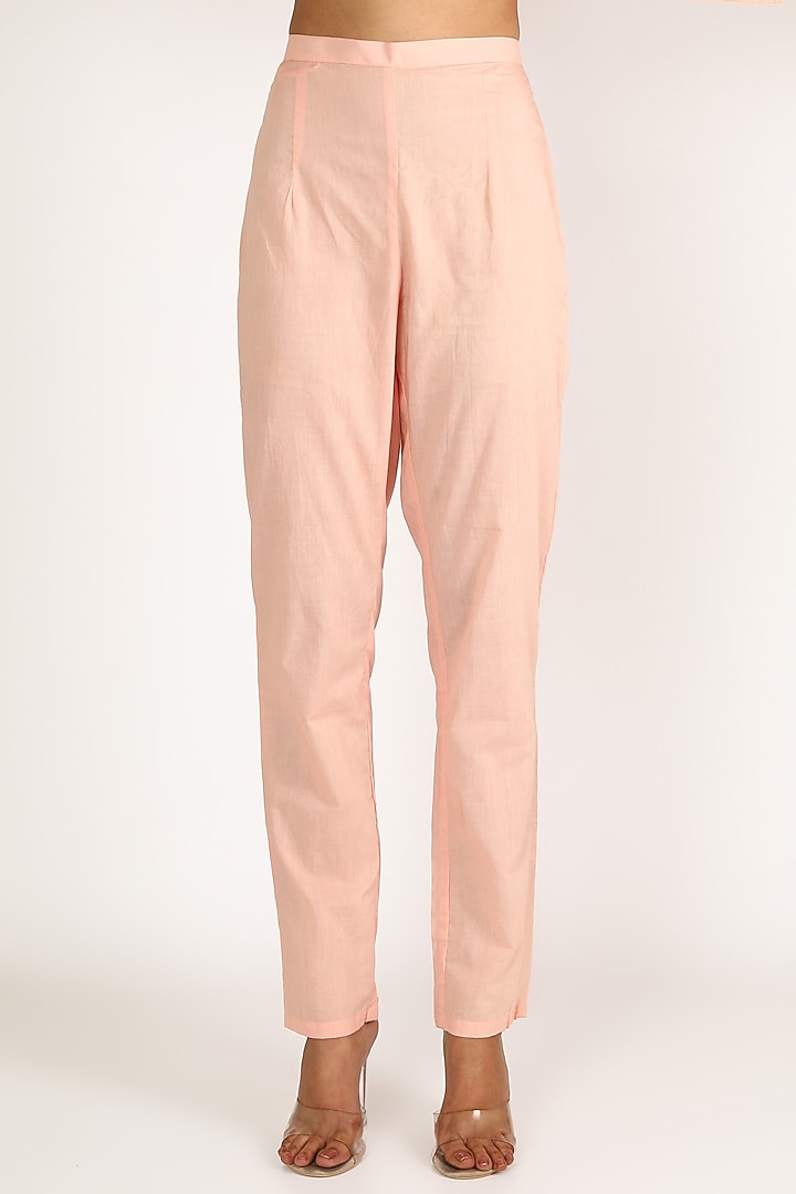 Peach Embroidered Cotton Kurta Set by VASTRAA at Pernia's Pop Up Shop