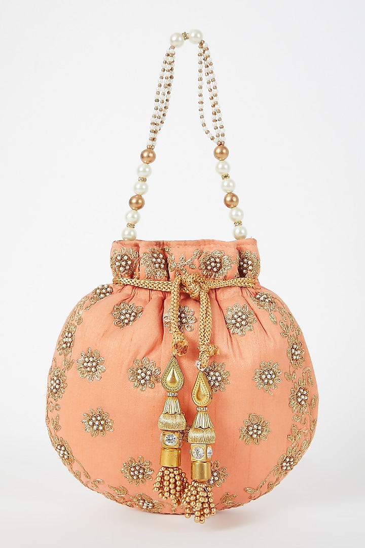 Pink Embroidered Potli by VASTRAA