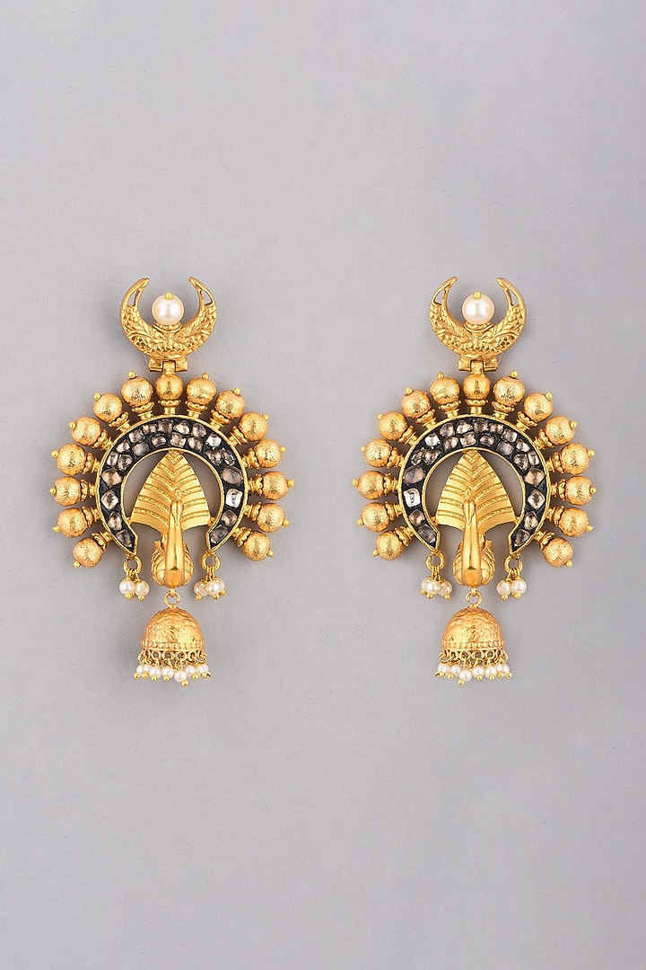 Gold Finish Antique Earrings by VASTRAA Jewellery at Pernia's Pop Up Shop