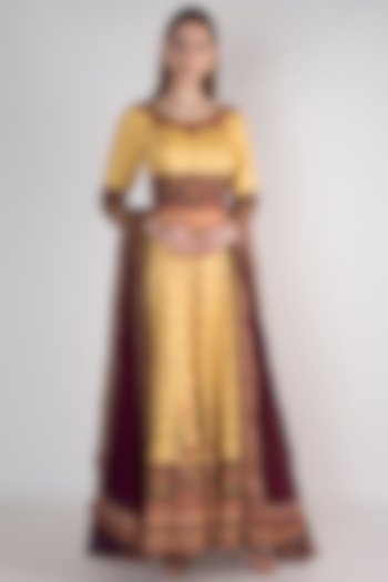 Yellow Printed Anarkali With Dupatta by VASTRAA