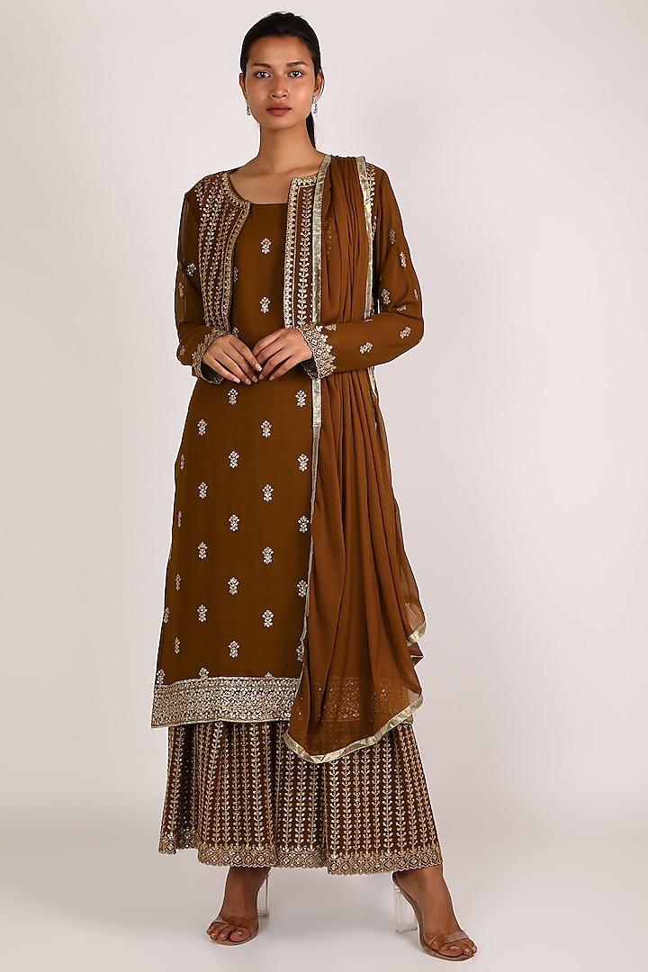 Copper Embroidered Kurta Set by VASTRAA