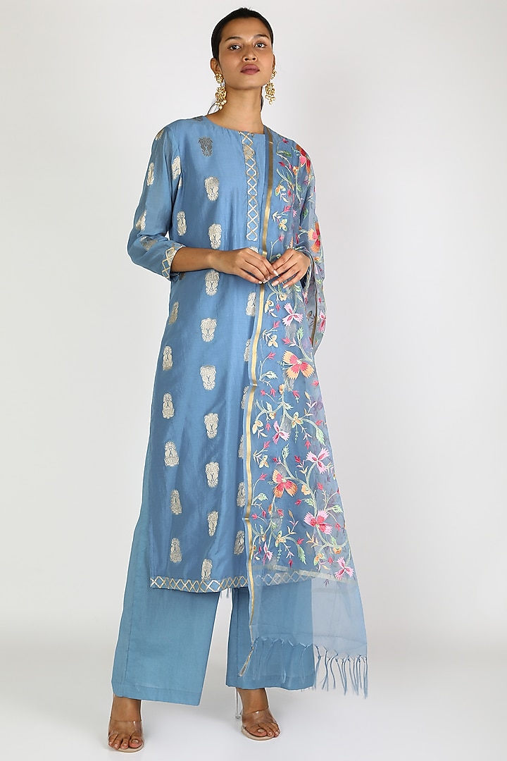 Cobalt Blue Silk Kurta Set by Vastraa at Pernia's Pop Up Shop