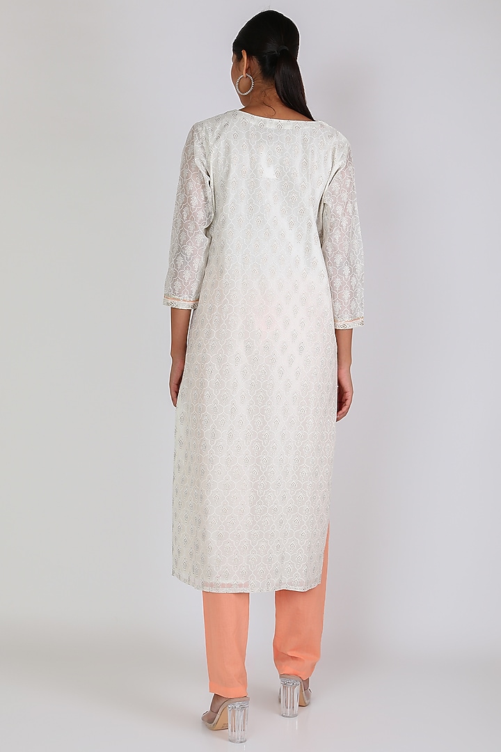 White & Orange Cotton Kurta Set by Vastraa at Pernia's Pop Up Shop