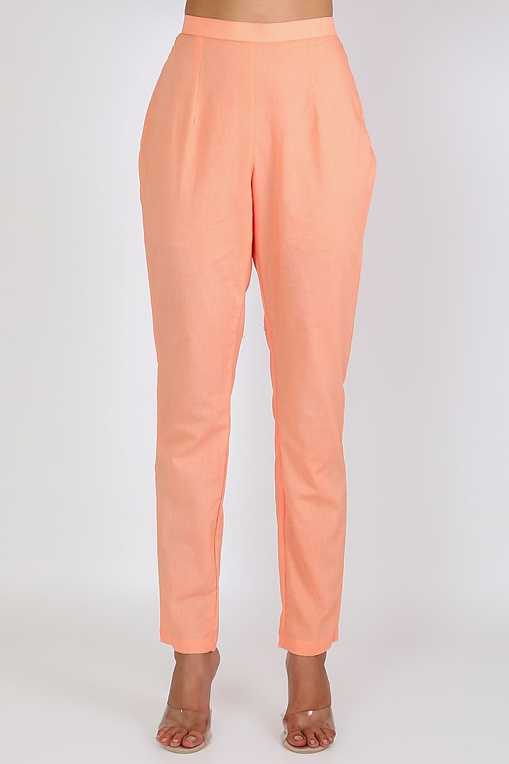 White & Orange Cotton Kurta Set by Vastraa at Pernia's Pop Up Shop