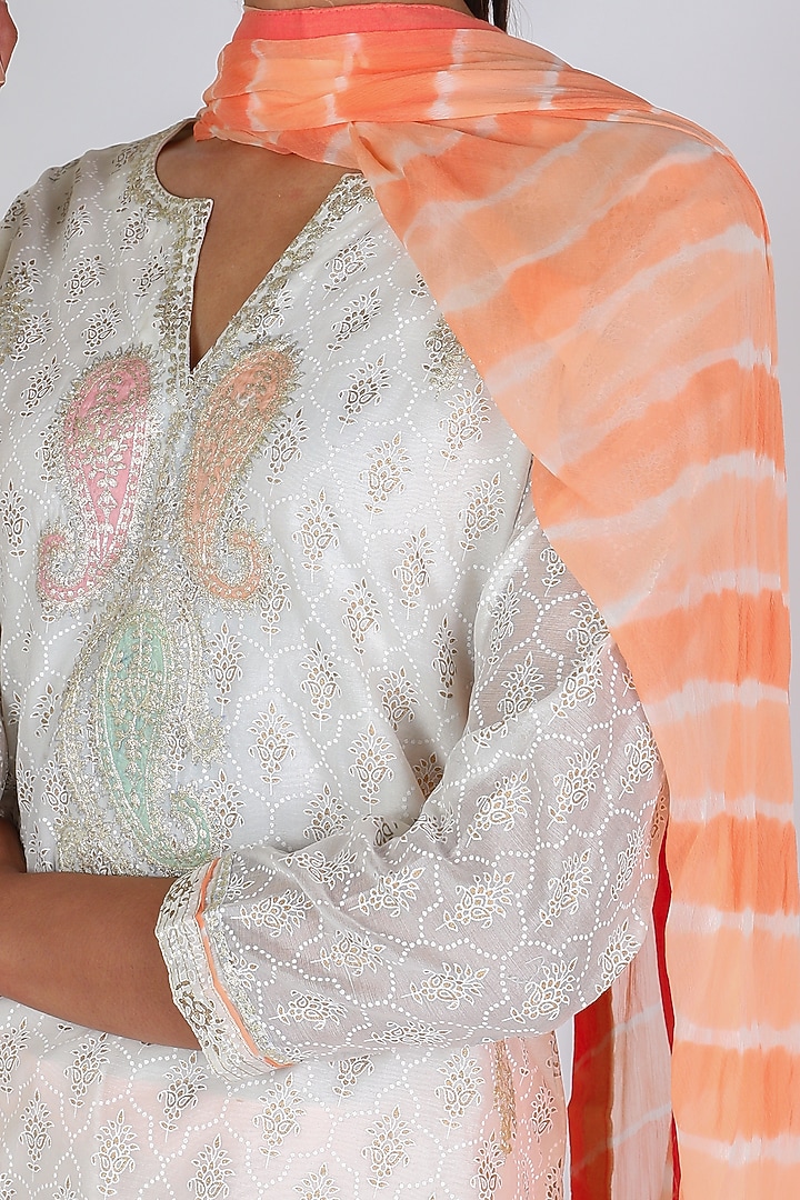 White & Orange Cotton Kurta Set by Vastraa at Pernia's Pop Up Shop