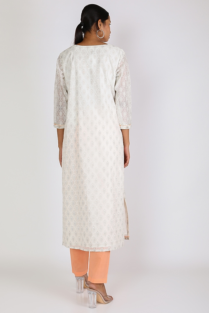 White & Orange Kurta Set by Vastraa at Pernia's Pop Up Shop