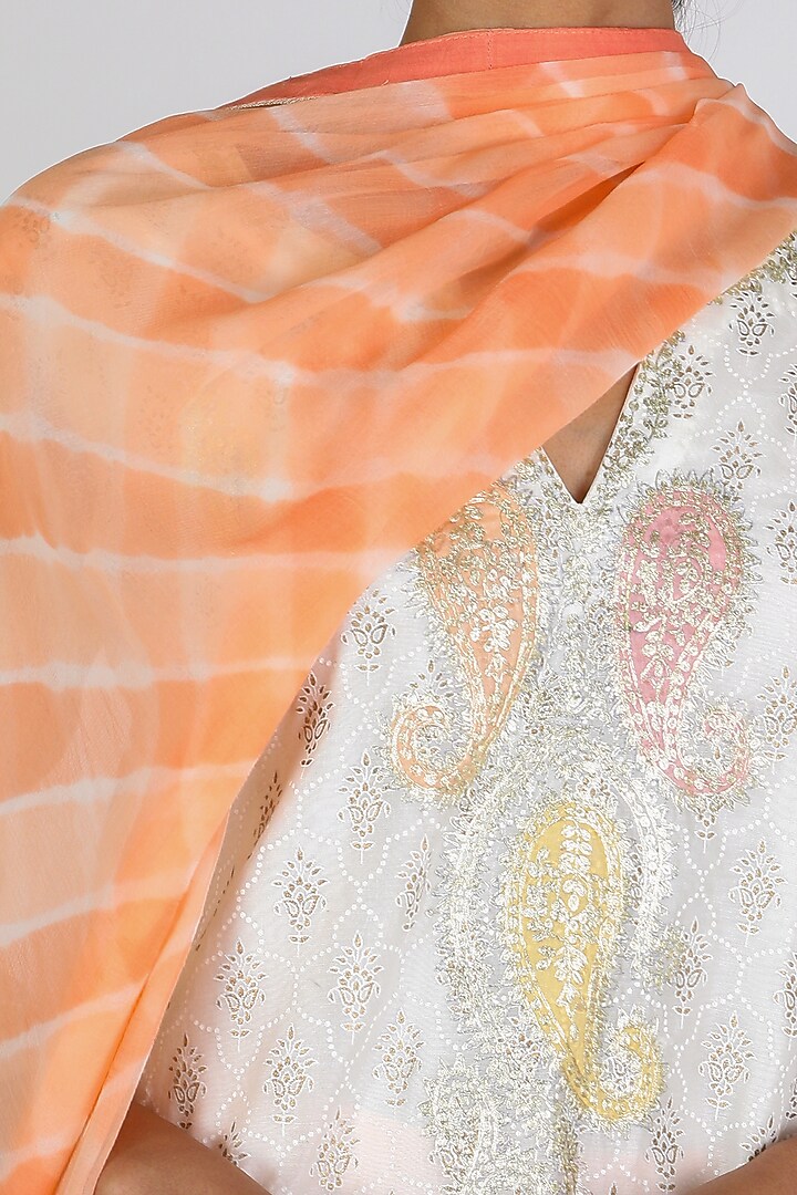 White & Orange Kurta Set by Vastraa at Pernia's Pop Up Shop