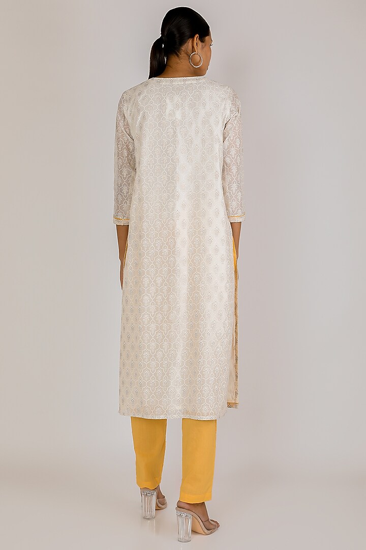 White & Yellow Cotton Kurta Set by Vastraa at Pernia's Pop Up Shop