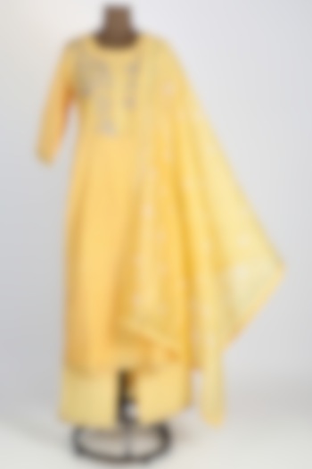 Yellow Embroidered Kurta Set by VASTRAA