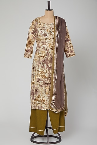 Mehendi Green Printed Kurta Set by VASTRAA