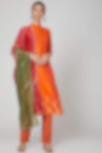 Orange Cotton Kurta Set by VASTRAA at Pernia's Pop Up Shop