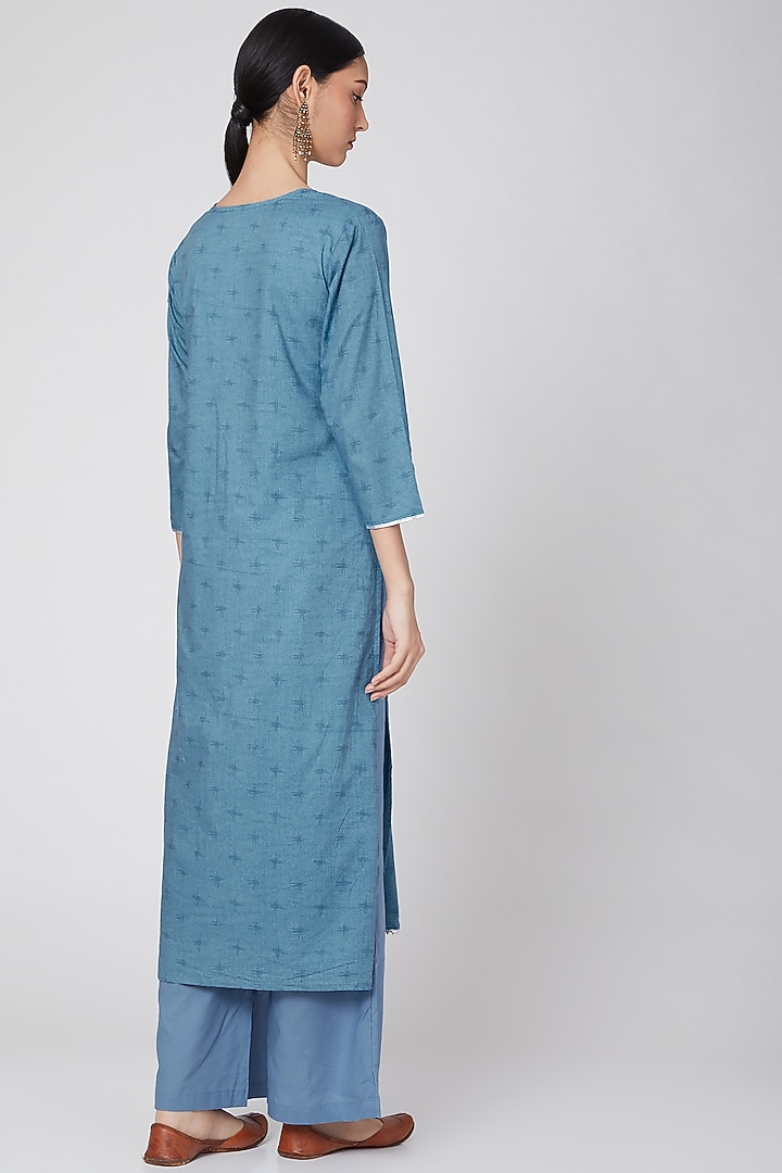 Cobalt Blue Printed Kurta Set by VASTRAA at Pernia's Pop Up Shop