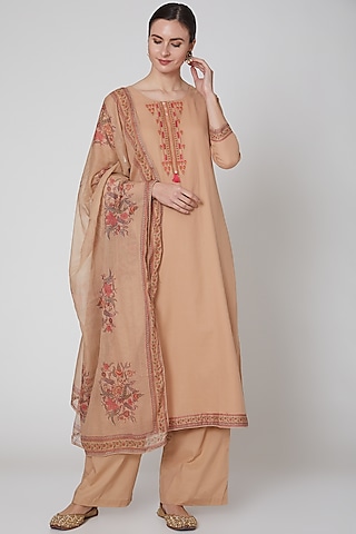 Nude Printed Kurta Set by VASTRAA