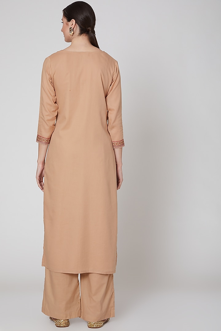 Nude Printed Kurta Set by VASTRAA at Pernia's Pop Up Shop