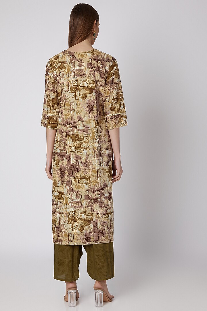 Mehendi Green Printed Kurta Set by VASTRAA at Pernia's Pop Up Shop