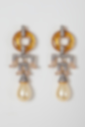 Black Rhodium Finish Pearl & Zircon Earrings by VASTRAA Jewellery