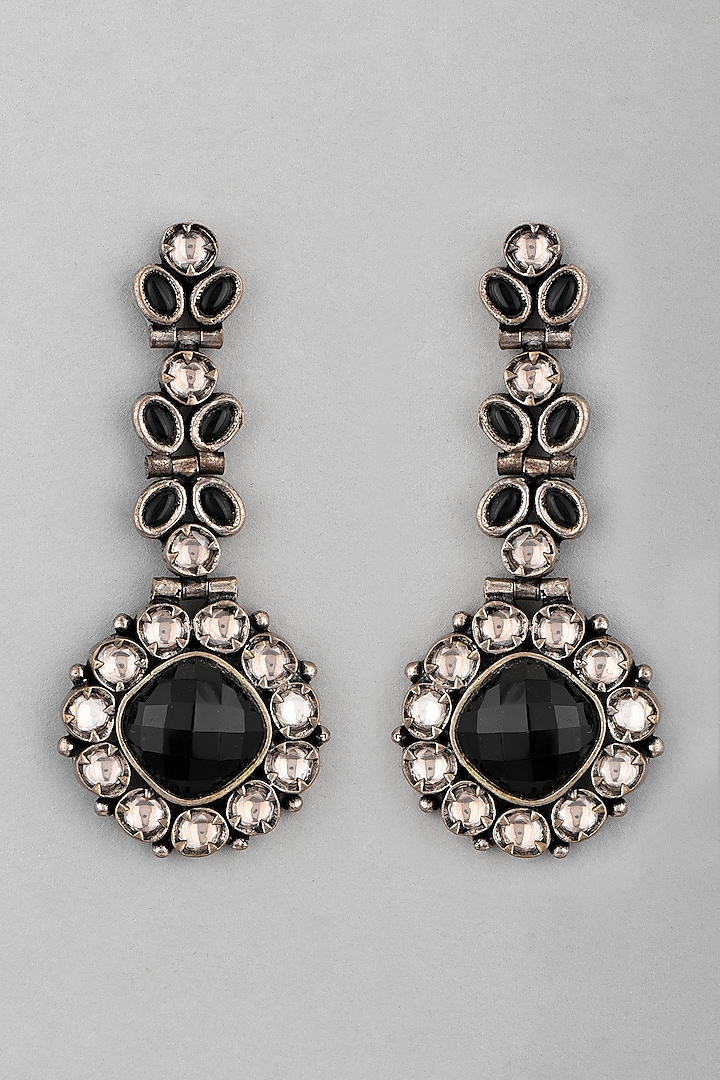 Black Rhodium Finish Stones Antique Earrings by VASTRAA Jewellery at Pernia's Pop Up Shop