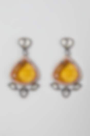 Black Rhodium Finish Zircon & Kundan Polki Earrings by VASTRAA Jewellery at Pernia's Pop Up Shop