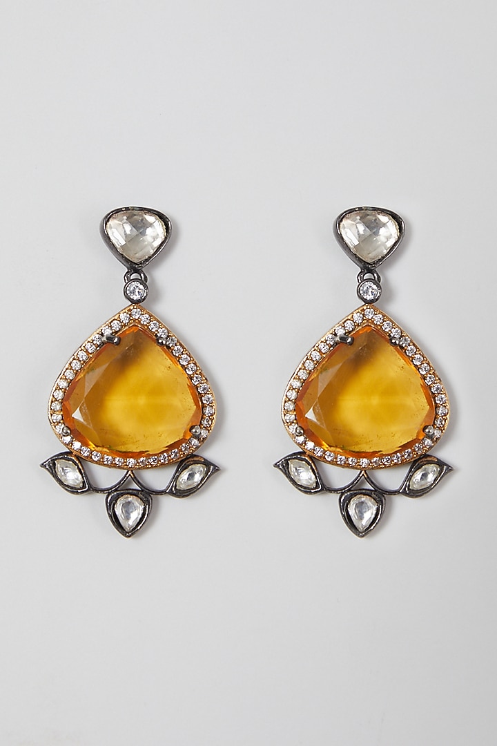 Black Rhodium Finish Zircon & Kundan Polki Earrings by VASTRAA Jewellery at Pernia's Pop Up Shop