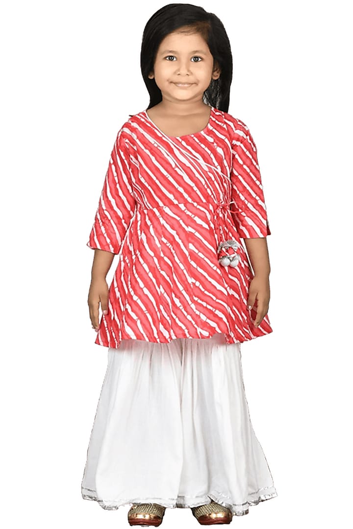White Cotton Tiered Sharara Set For Girls by Vastra Vinod