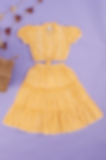 Yellow Cotton Leheriya Skirt Set For Girls by Vastra Vinod