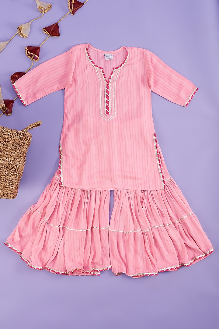 Baby Pink Cotton Sharara Set For Girls by Vastra Vinod