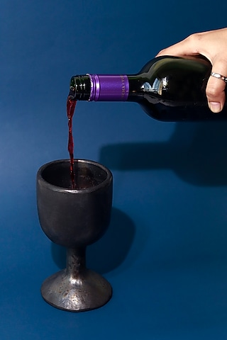 Black Stoneware Goblets Set by VATA LIVING