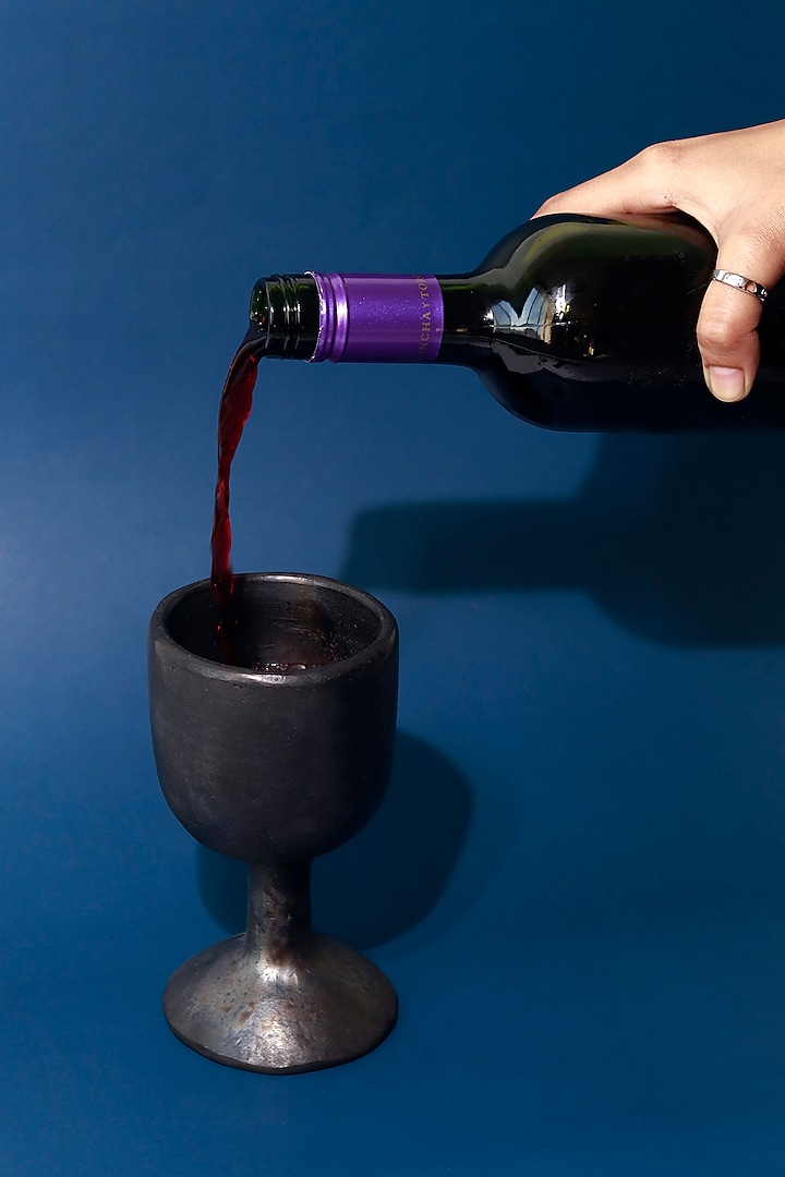 Black Stoneware Goblets Set by VATA LIVING at Pernia's Pop Up Shop