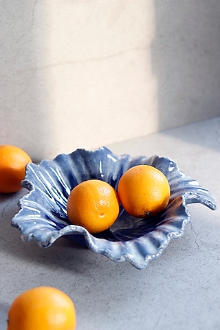 Blue Stoneware Decorative Bowl by VATA LIVING