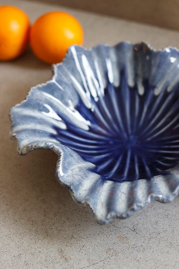Blue Stoneware Decorative Bowl by VATA LIVING at Pernia's Pop Up Shop
