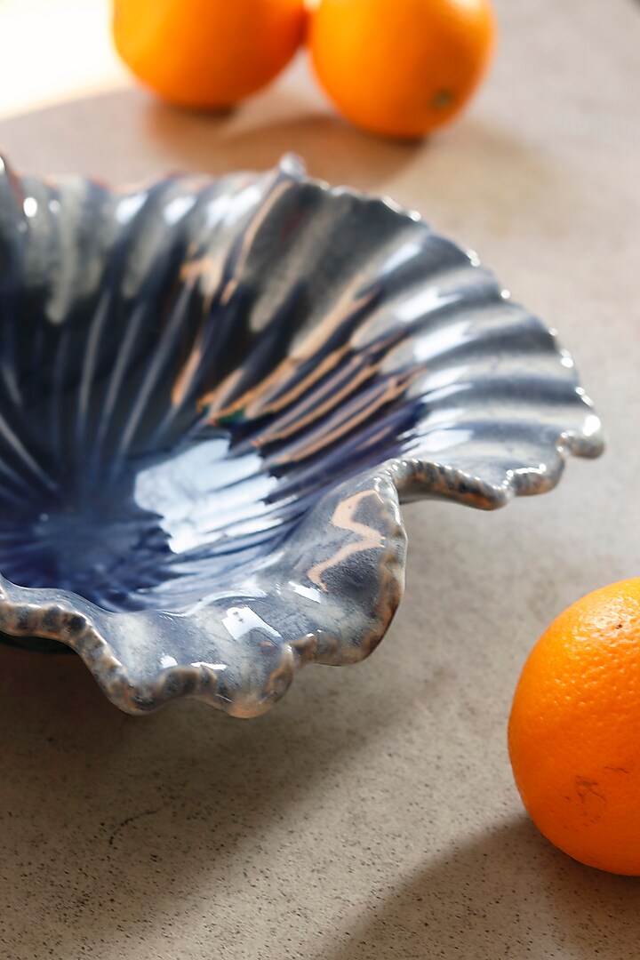 Blue Stoneware Decorative Bowl by VATA LIVING at Pernia's Pop Up Shop