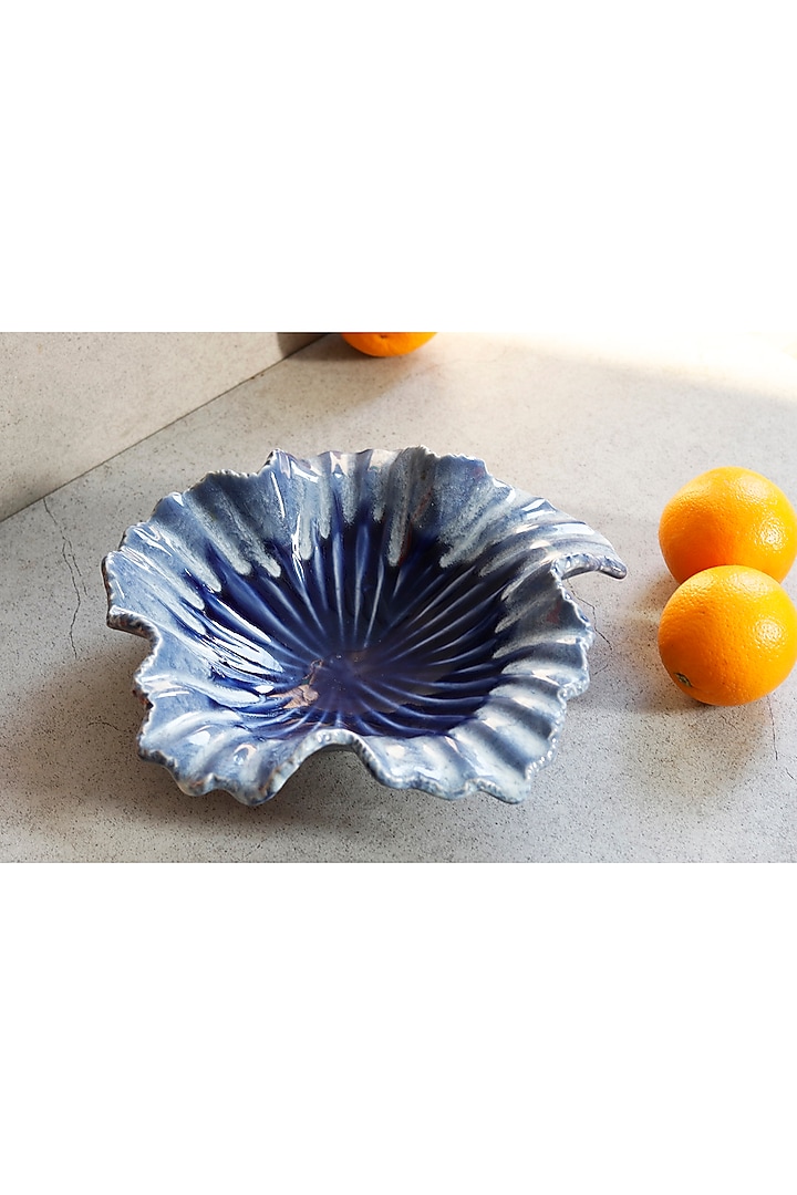 Blue Stoneware Decorative Bowl by VATA LIVING at Pernia's Pop Up Shop