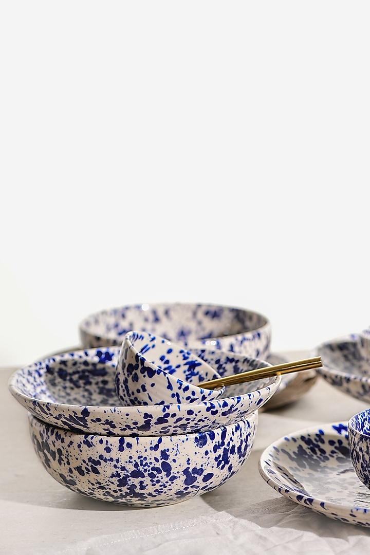 Blue & White Stoneware Serving Bowl Set by VATA LIVING at Pernia's Pop Up Shop