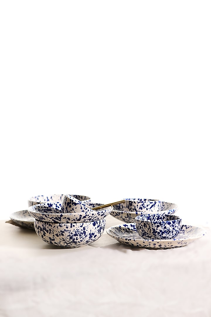 Blue & White Stoneware Dinner Set by VATA LIVING