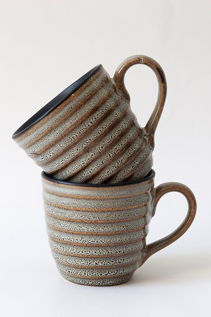 Black & Biege Stoneware Tea Cup Set by VATA LIVING at Pernia's Pop Up Shop