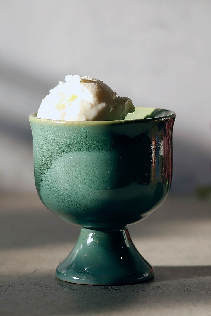 Green Stoneware Dessert Cup Set by VATA LIVING