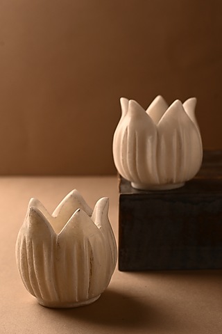 Ivory Marble Candle Holders (Set Of 2) by VATA LIVING