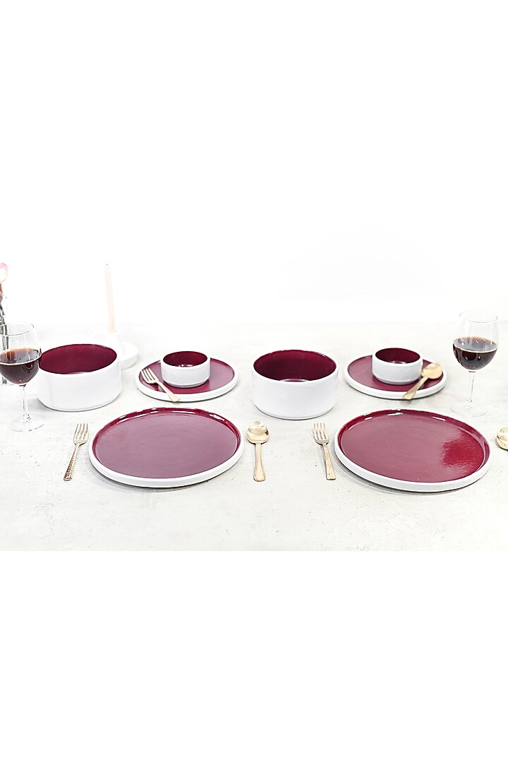 Maroon Handmade Side Plates (Set of 4) by VATA LIVING at Pernia's Pop Up Shop