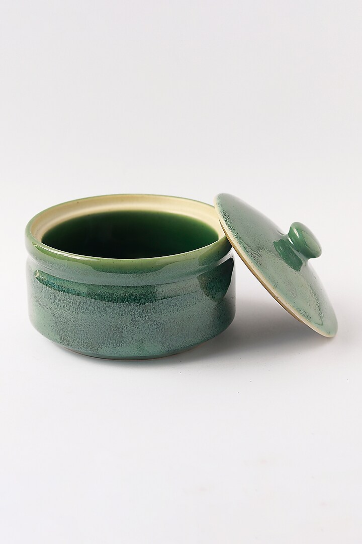 Green Stoneware Curd Setter by VATA LIVING at Pernia's Pop Up Shop