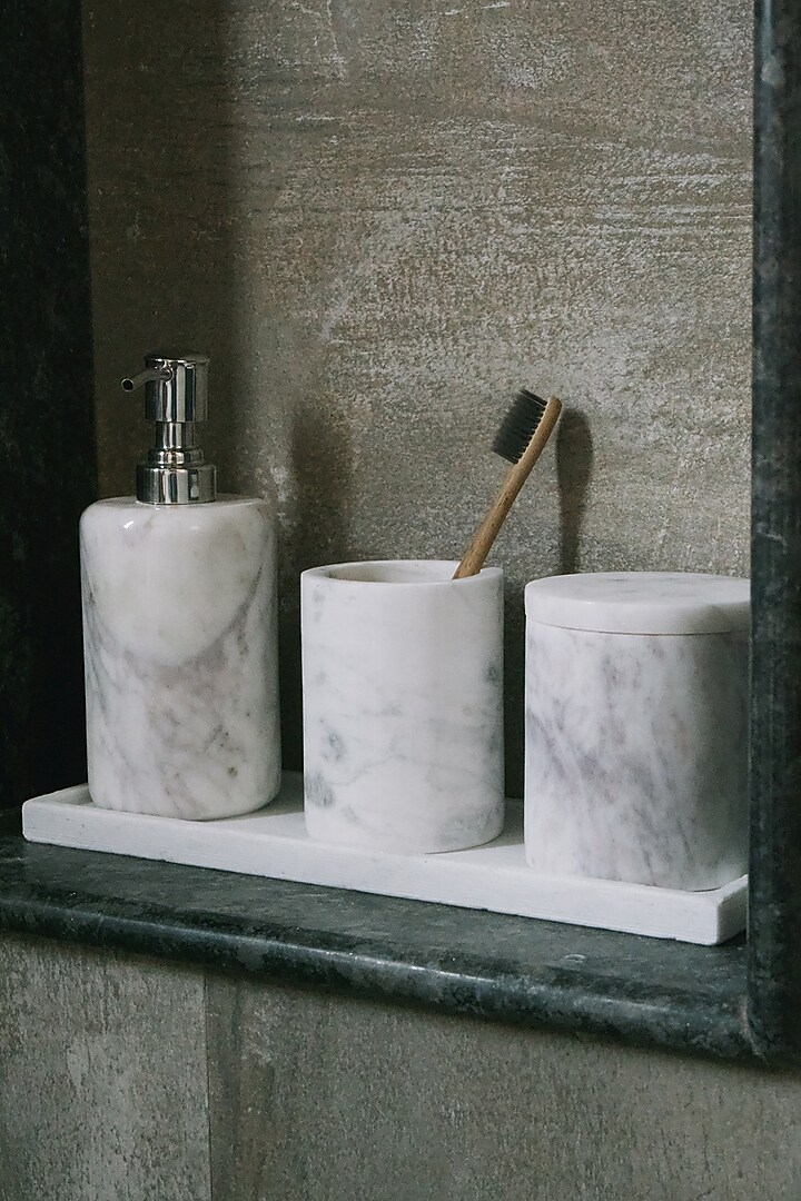 Ivory Marble Bathroom Set (Set of 4) by VATA LIVING at Pernia's Pop Up Shop