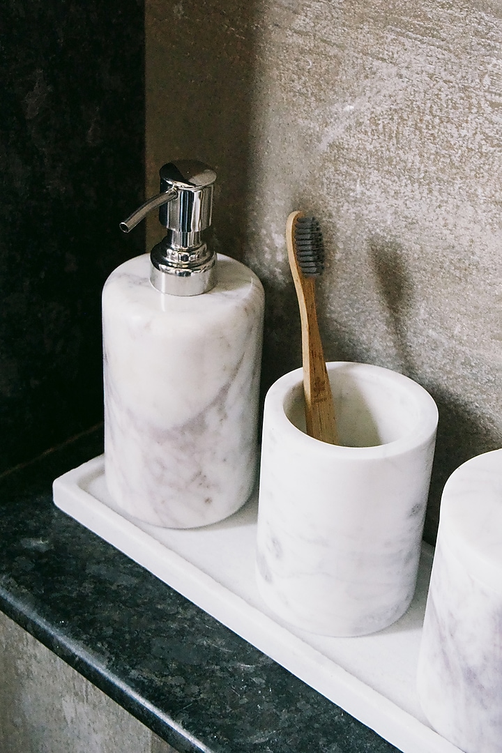 Ivory Marble Bathroom Set (Set of 4) by VATA LIVING at Pernia's Pop Up Shop