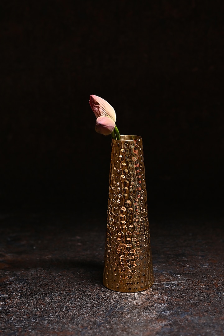 Golden Handmade Brass Vase by VATA LIVING